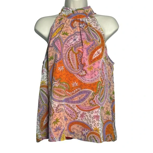 1. State Womens Halter Blouse M Orange Pink Paisley Lined Office Brunch Feminine - Picture 1 of 9